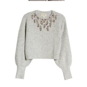 Open edit grey bejeweled sweater